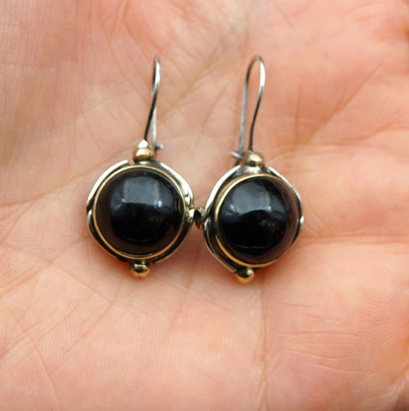 925 Ayar Gümüş Kadın Oltu Taşı Küpe skü00015 - Resim 4