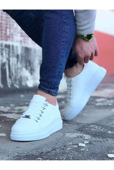 Beyaz Düz Erkek Casual Ayakkabı - Resim 2