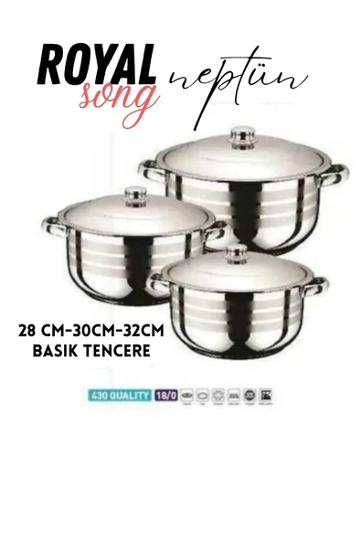 Royal Song Neptün 6 Parça 28x30x32 Cm Basık Çelik Tencere Set ürün görseli
