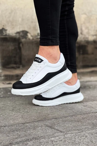 Beyaz Siyah Beyaz Erkek Ayakkabı - Resim 3