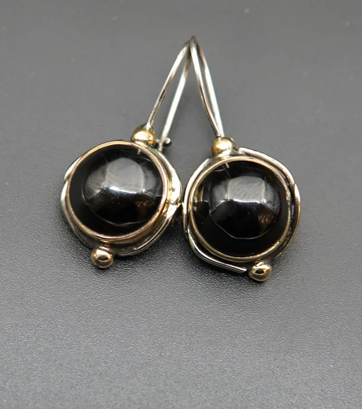 925 Ayar Gümüş Kadın Oltu Taşı Küpe skü00015 - Resim 2