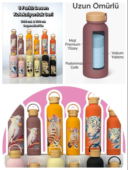 Bambu Kapaklı Pembe Baykuş Figürlü 1000 ml Paslanmaz Çelik Termos - 3