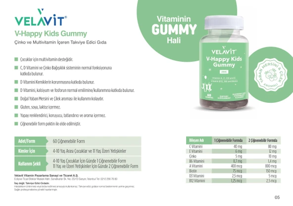 Velavit V-Happy Kids Gummy 60 Gummies - Resim 2