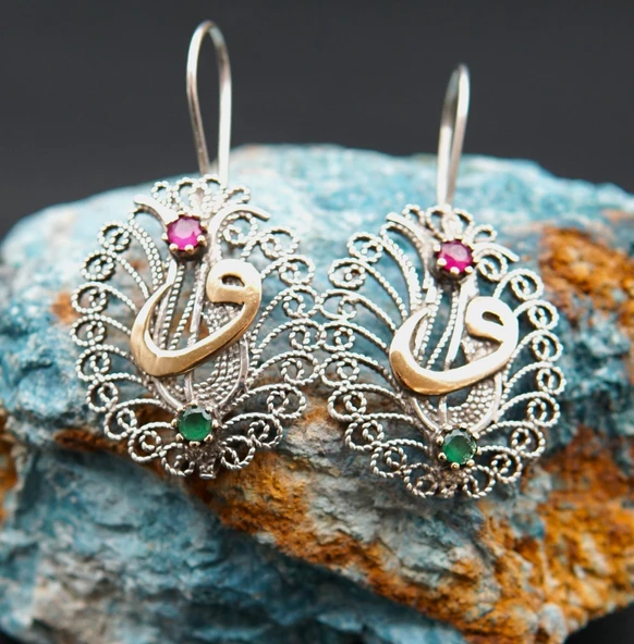 925 Ayar Gümüş Telkari Kadın Küpe skü00016 - Resim 4