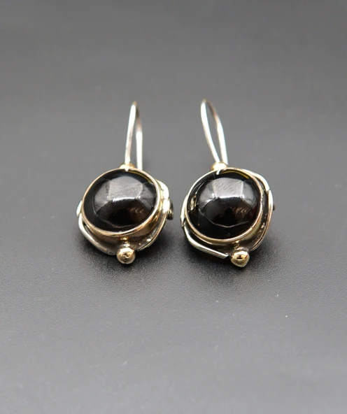 925 Ayar Gümüş Kadın Oltu Taşı Küpe skü00015 - Resim 3