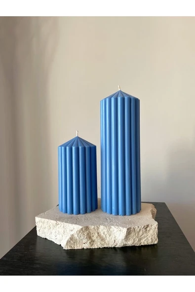 LALEZEN HOME Dekoratif Mavi Sütun Mum Seti