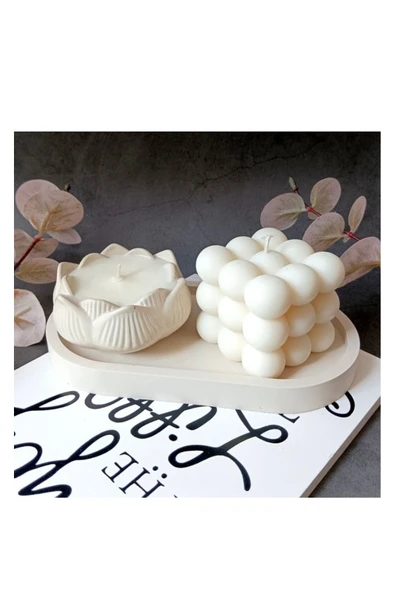 LALEZEN HOME Beyaz Stant Bubble Kokulu Mum ve Gül Mum Seti