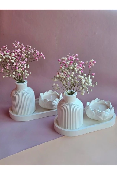 LALEZEN HOME Dekoratif Stantlı Gül Mum Ve Vazo Seti 2 Adet ( Çiçekler Dahil Değildir )