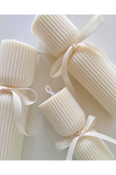 LALEZEN HOME Beyaz kurdele blok mum Seti 3 lü - 2