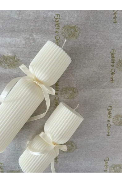 LALEZEN HOME Beyaz kurdeleli Blok Mum Seti