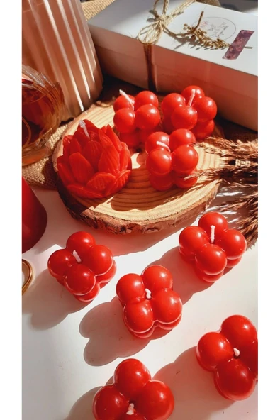 LALEZEN HOME Kırmızı Mini Bubble Mum 20 Adet Kına- Söz Nişan hediyelik Mum