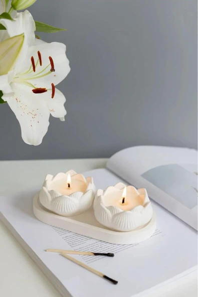 LALEZEN HOME Beyaz stant İkili Kokulu Gül Mum Seti