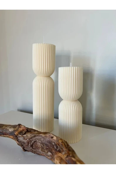LALEZEN HOME Dekoratif 2 li Blok Mum Seti Çizgili Desenli - 3