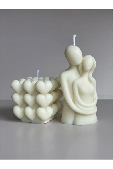 LALEZEN HOME Sarılan Sevgili Çift - Kalpli Bubble Kokulu Mum
