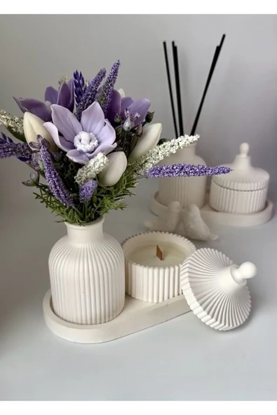 LALEZEN HOME Dekoratif Özel Yapım Mumluk ve Vazo Seti - 2