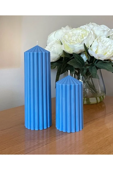 LALEZEN HOME Dekoratif Mavi Sütun Mum Seti - 4