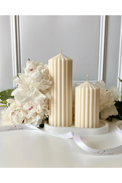 LALEZEN HOME Beyaz Stantlı Dekoratif Sütun Mum Seti
