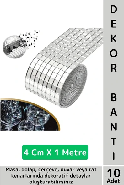 Kolay Kesilebilen Esnek Kendinden Yapışkanlı Gümüş Renk Süsleme Dekorasyon Bantı 4 CmX1 Mtre 10 Adet ürün görseli