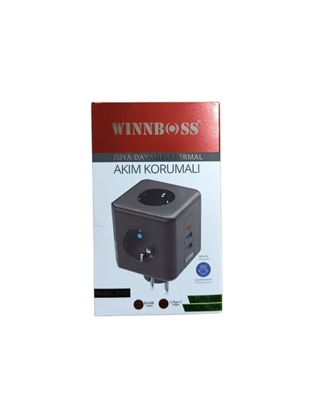 Winnboss 3'lü Priz + 3'lü USB Type-C Çıkışlı Akım Korumalı Küp Priz (Çocuk Korumalı) - Resim 2