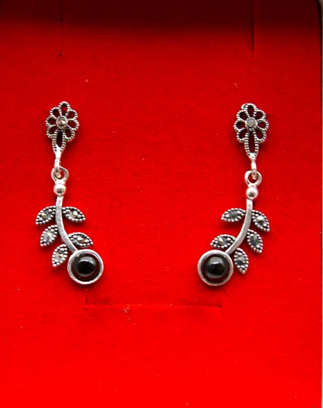 925 Ayar Gümüş Oltu Taşı Kadın Küpe skü00020 - Resim 3