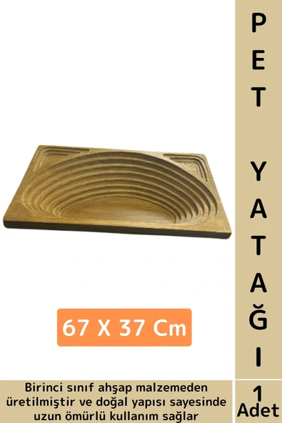 Evcil Hayvan Konforlu Kolay Temizlenir Çok Şık Dikdörtgen Doğal Ahşap Kedi Köpek Yatağı 67 X 37 Cm ürün görseli