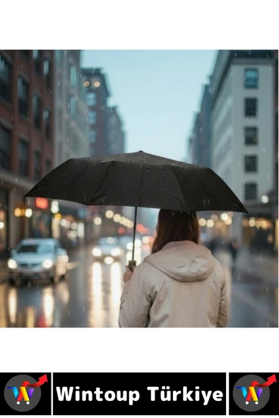 Kompakt Çanta Boy Seyahat Tipi Dayanıklı Otomatik Açma Kapama Güçlendirilmiş 8 Telli Kılıflı Şemsiye - 3