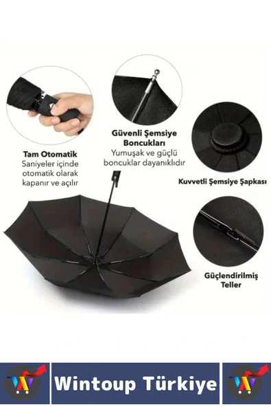 Kompakt Çanta Boy Seyahat Tipi Dayanıklı Otomatik Açma Kapama Güçlendirilmiş 8 Telli Kılıflı Şemsiye - 5