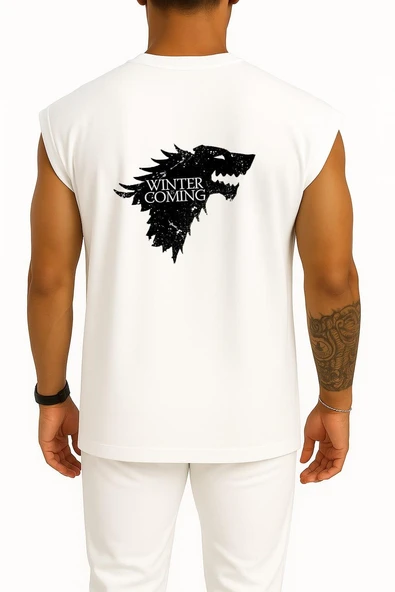 Oversize Winter İs Coming Game Of Thrones Cep ve Sırt Tasarımlı Atlet - Resim 2