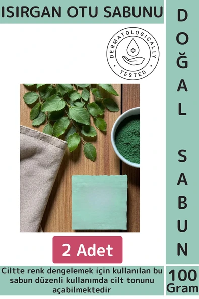 %100 Doğal Saç Cilt Vücut Renk Dengesi Ton Açan Yağ Arındıran Tazeleyen Isırgan Otu Sabunu 2 Adet ürün görseli
