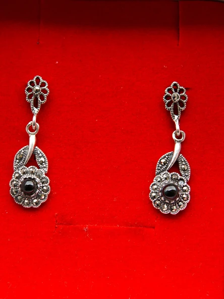 925 Ayar Gümüş Oltu Taşı Kadın Küpe skü00023 ürün görseli 1