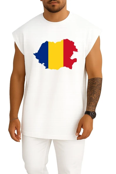 Oversize Flag Of Romania Göğüs Tasarımlı Atlet - Resim 5