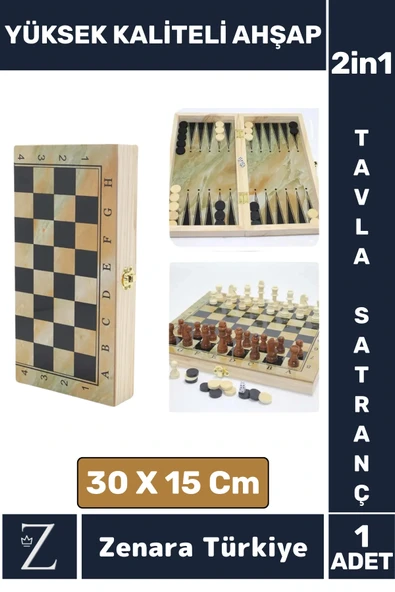 Premium Yüksek Kaliteli Ahşap Arkadaş Oyun Hediyelik Ahşap Tavla Satranç 2 in 1 Oyun Seti 30 X 15 Cm ürün görseli