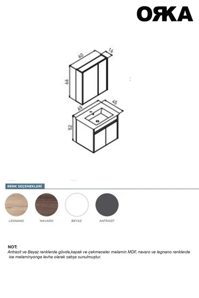 ORKA Side 65 cm Mat Beyaz Kapaklı Banyo Dolabı - Resim 3