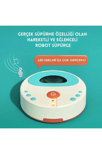Oyuncak Pilli Işıklı Robot Süpürge - Resim 8