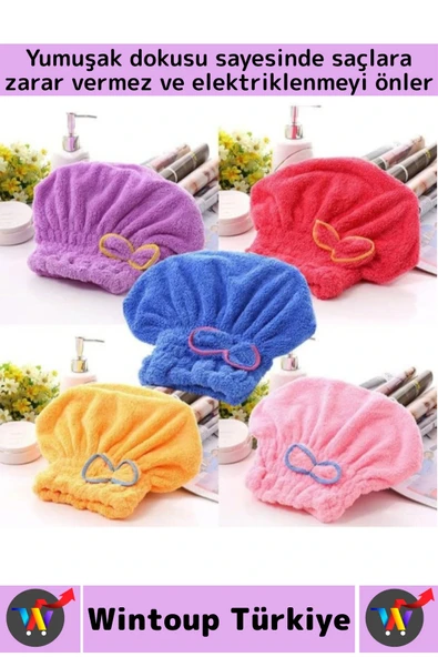 Her Baş Ölçüsüne Uyumlu Esnek Hızlı Emici Banyo Havuz Duş Mikrofiber Havlu Saç Kurutma Bonesi 2 Adet - Resim 2