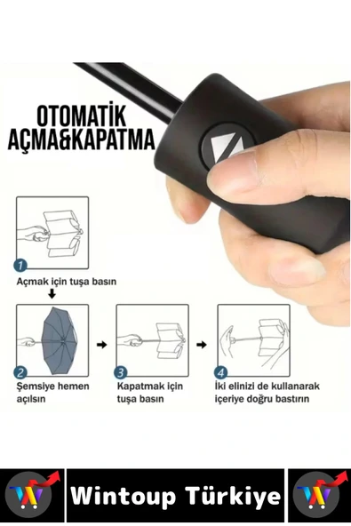 Kompakt Çanta Boy Seyahat Tipi Dayanıklı Otomatik Açma Kapama Güçlendirilmiş 8 Telli Kılıflı Şemsiye - 4