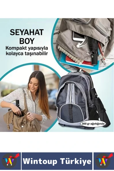 Kompakt Çanta Boy Seyahat Tipi Dayanıklı Otomatik Açma Kapama Güçlendirilmiş 8 Telli Kılıflı Şemsiye - 6