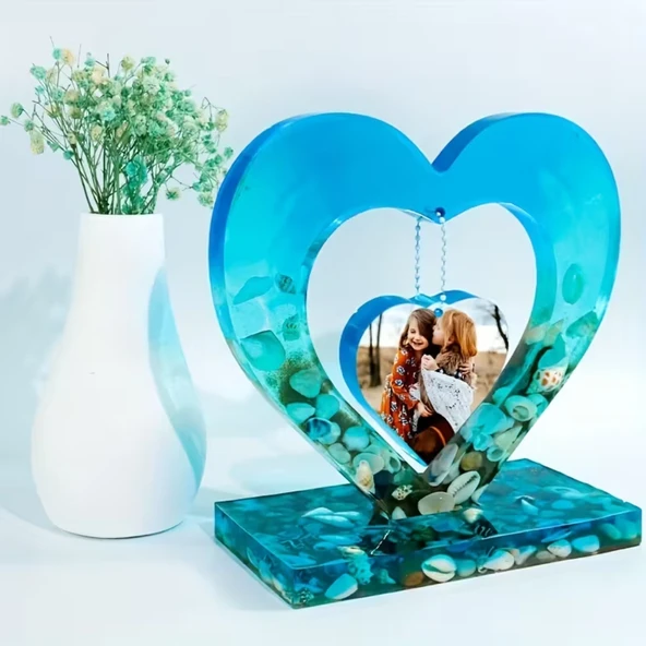 Epoksi Sevgililer Günü Fotoğraf Çerçevesi Kalp Dekoratif Resimlik Kalıbı - Resim 2