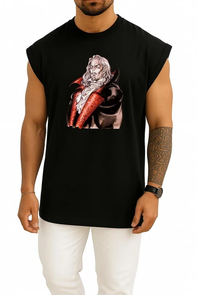 Oversize Count Dracula İllustration, Castlevania Göğüs Tasarımlı Atlet - Resim 9