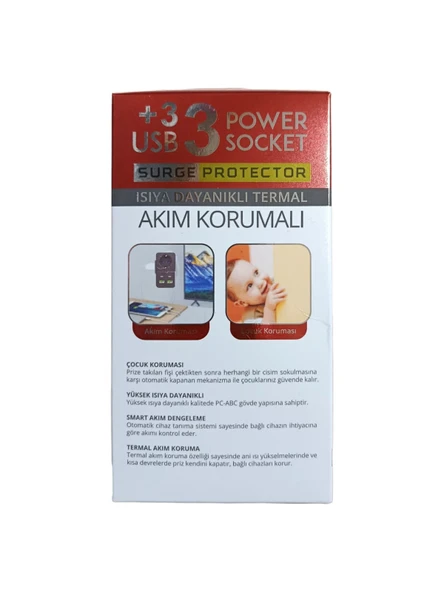 Winnboss 3'lü Priz + 3'lü USB Type-C Çıkışlı Akım Korumalı Küp Priz (Çocuk Korumalı) - Resim 4
