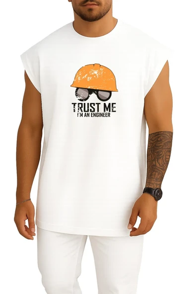 Oversize Trust Me İ Am An Engineer Göğüs Tasarımlı Atlet - Resim 5