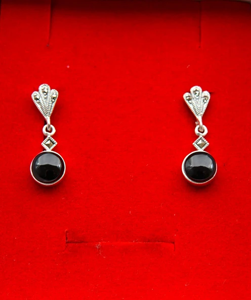 925 Ayar Gümüş Oltu Taşı Kadın Küpe skü00022 - Resim 4