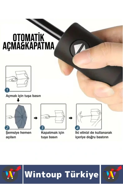 Kompakt Çanta Boy Seyahat Tipi Dayanıklı Otomatik Açma Kapama Güçlendirilmiş 8 Telli Kılıflı Şemsiye - 4