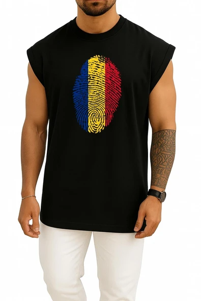 Oversize Romania, Flag, Fingerprint Göğüs Tasarımlı Atlet - Resim 11