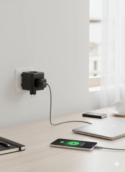 Winnboss 3'lü Priz + 3'lü USB Type-C Çıkışlı Akım Korumalı Küp Priz (Çocuk Korumalı) ürün görseli 1