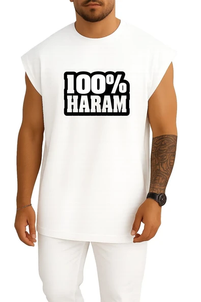 Oversize Yüzde Yüz Haram Bro Göğüs Tasarımlı Atlet - Resim 7