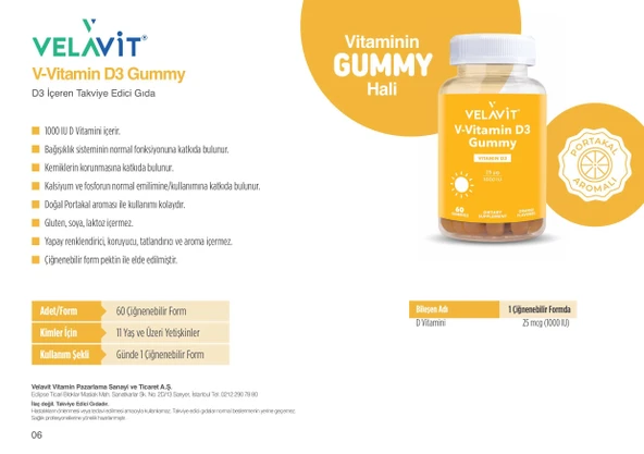Velavit V-Vitamin D3 Gummy 60 Gummies - Resim 2