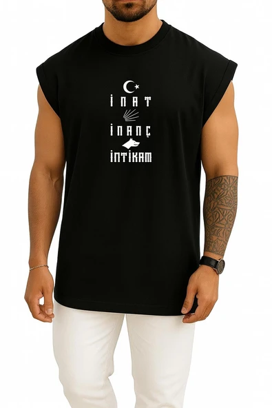 Oversize İnat İnanç İntikam Göğüs Tasarımlı Atlet - Resim 11