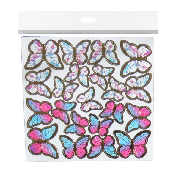Varaklı Kelebek Dekoratif Süs (63 Adet)  Karışık Renk