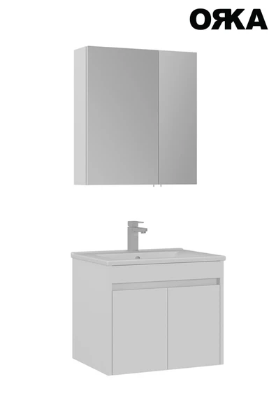 ORKA Side 65 cm Mat Beyaz Kapaklı Banyo Dolabı ürün görseli